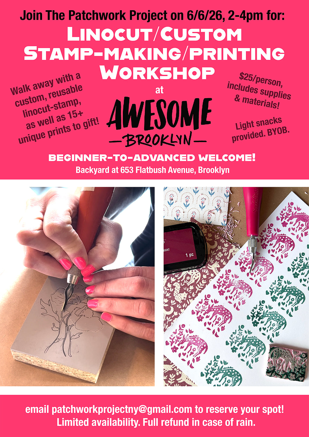 Linocut/Stamp-making & Printing Workshop – June 6