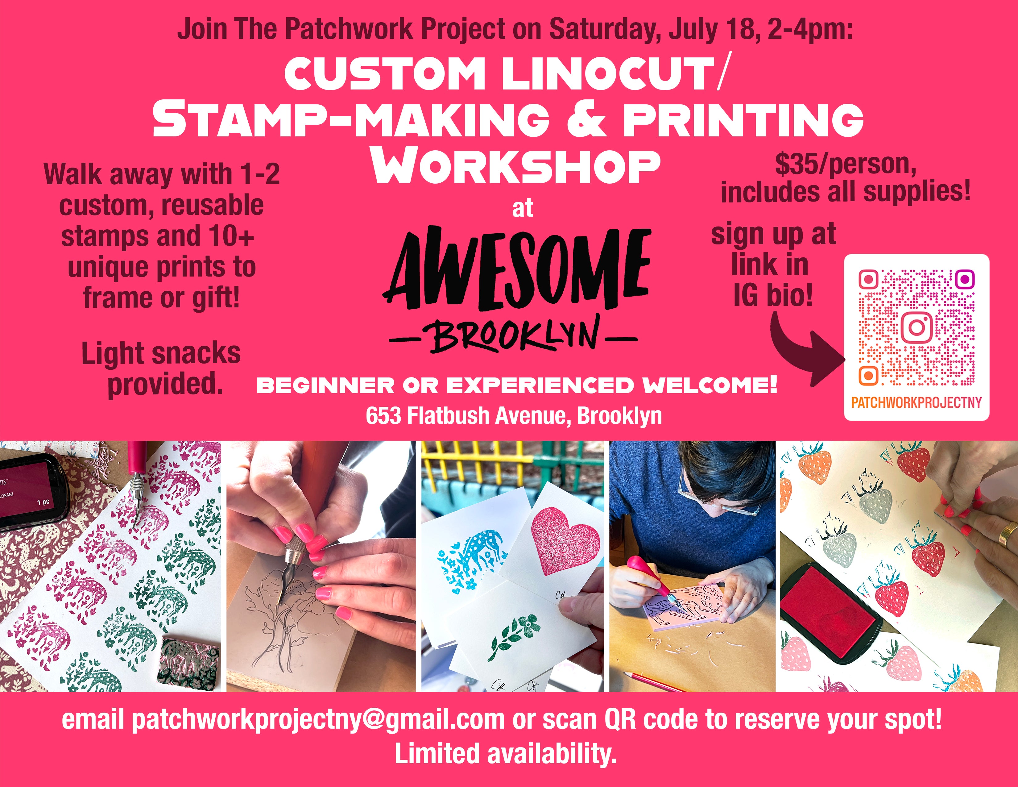 Linocut/Stamp-making & Printing Workshop – July 18